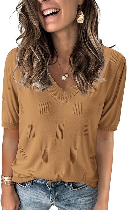 Cloz Womens Sweaters Soft Fall 2024 Fashion Versatile Dressy Blouse Short Sleeve Knit Lightweight Tops Summer Trendy