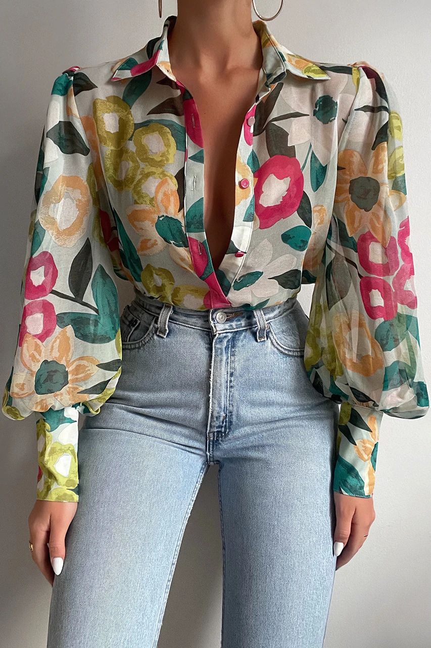 BTFBM Women Fashion Button Down Shirts Lapel V Neck Printed Solid Boho Long Sleeve Blouses Dressy Casual Summer Fall Top