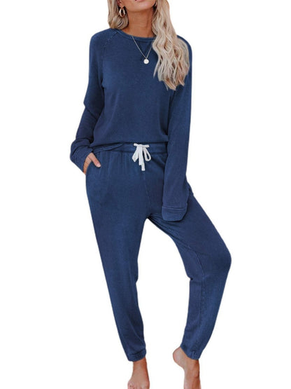 Damen Solides Trainingsanzug-Set, 2-teilig, Langarmpullover und Jogginghose mit Kordelzug, Sport-Outfit-Sets