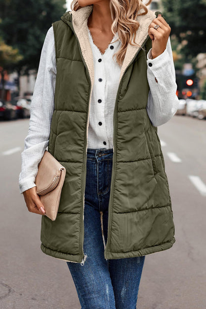 PrettyGarden Women's Warm Reversible Vests Sleeveless Fleece Basic Jacket Zip Up Coat Long Outerwear With Pockets And Hoodie Casual Outfit#Hoodieing