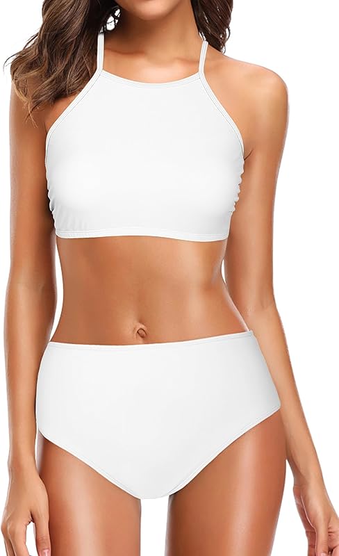 High Waisted Bikinis for Women High Neck Sporty Racerback Crop Top Swimsuit High Cut Two Piece Bathing Suit XS-XXL - Seldom Seen Styles