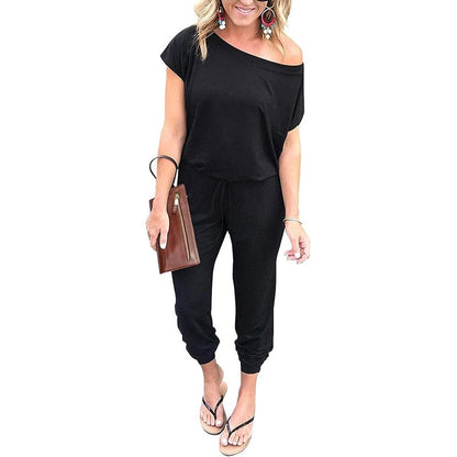 Women's Jumpsuit Plus Size S-XXXL Off-Shoulder Elastic Waist Stretchy Loose Minimalist Comfy Clothes Casual Outdoor Lightweight Romper - Fabric - Womenswear