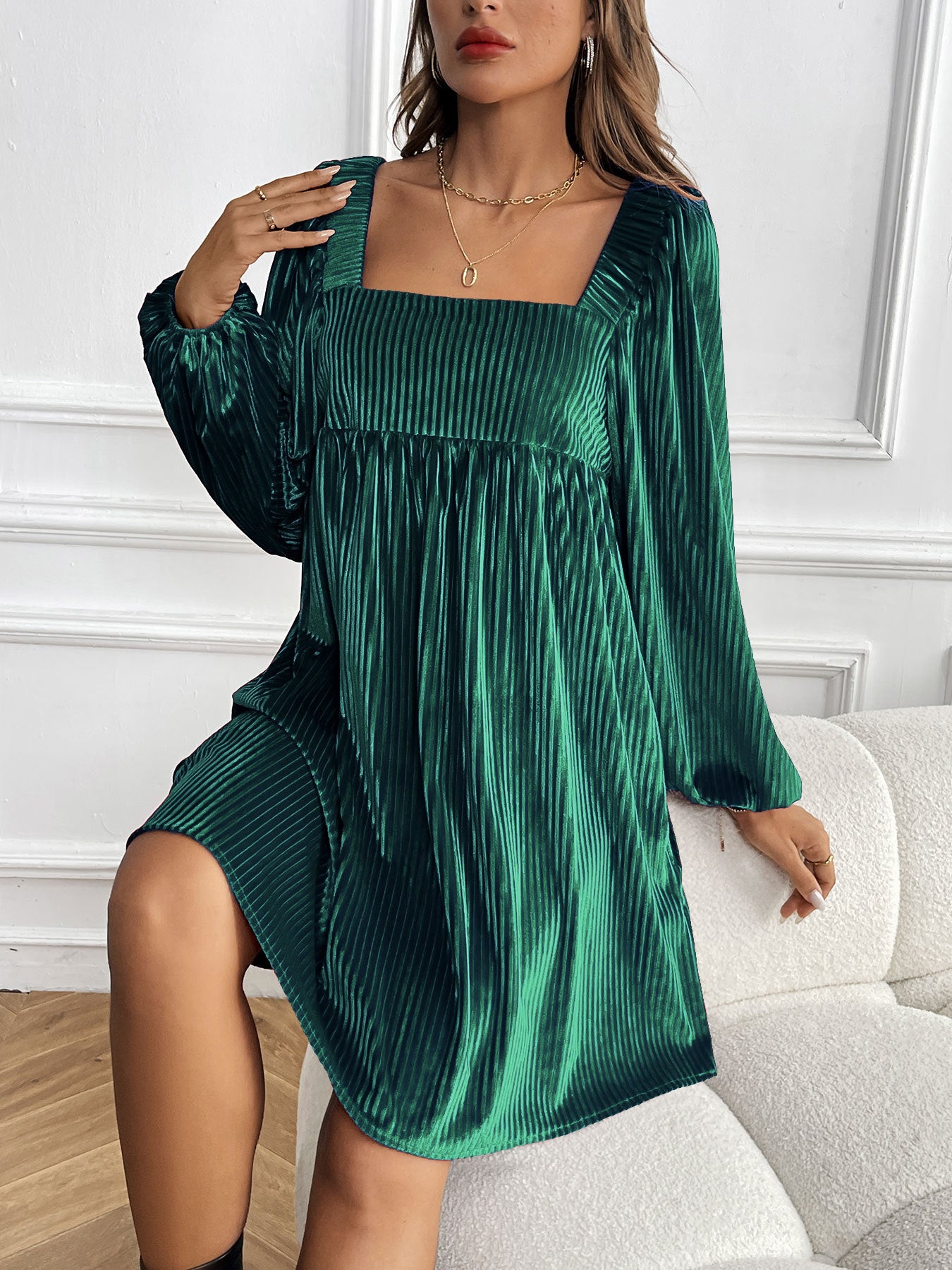 Velvet Square Collar Backless Dress 2024New Autumn  Winter