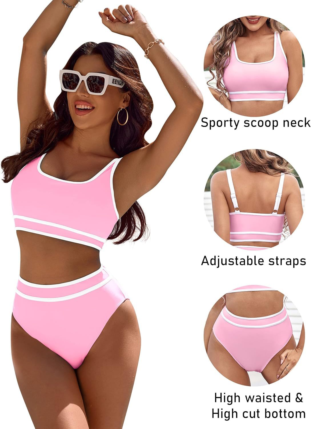 Women's High Waisted Bikini Sets Sporty Two Piece Swimsuits Color Block Cheeky High Cut Bathing Suits - Seldom Seen Styles