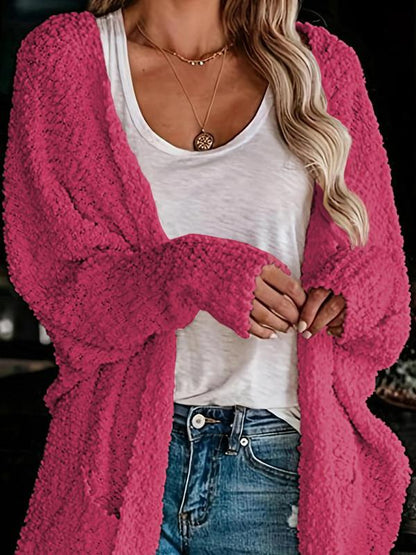 Women's Plain Pocket Batwing Sleeve Cardigan, Casual Long Sleeve Open Front Knitwear for Fall & Winter, Women's Knit Clothing for Daily Wear