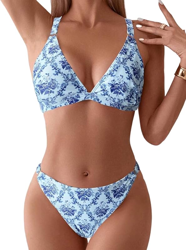 Women's 2 Piece Floral Print Swimsuit Triangle String High Cut Bikini Sets Bathing Suit - Seldom Seen Styles