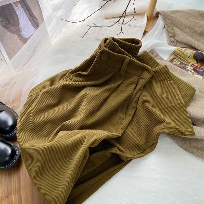 Cordhose mit weitem Bein für Damen, Herbst und Winter 2023, neue hohe Taille, lockerer und schlanker Schnitt, zum Wischen des Bodens, passend zu allen geraden, lässigen Streifen 