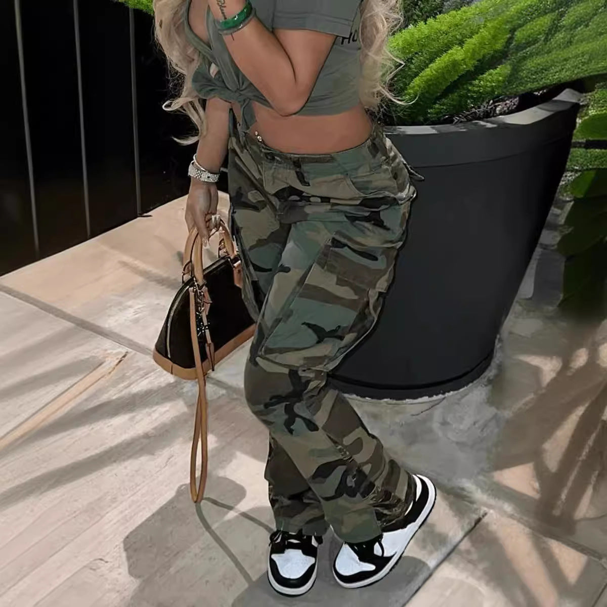 Women's Plus Size Cargo Camo Pants High Waist Slim Fit Camouflage Jogger Pants Sweatpants with Pockets - Seldom Seen Styles