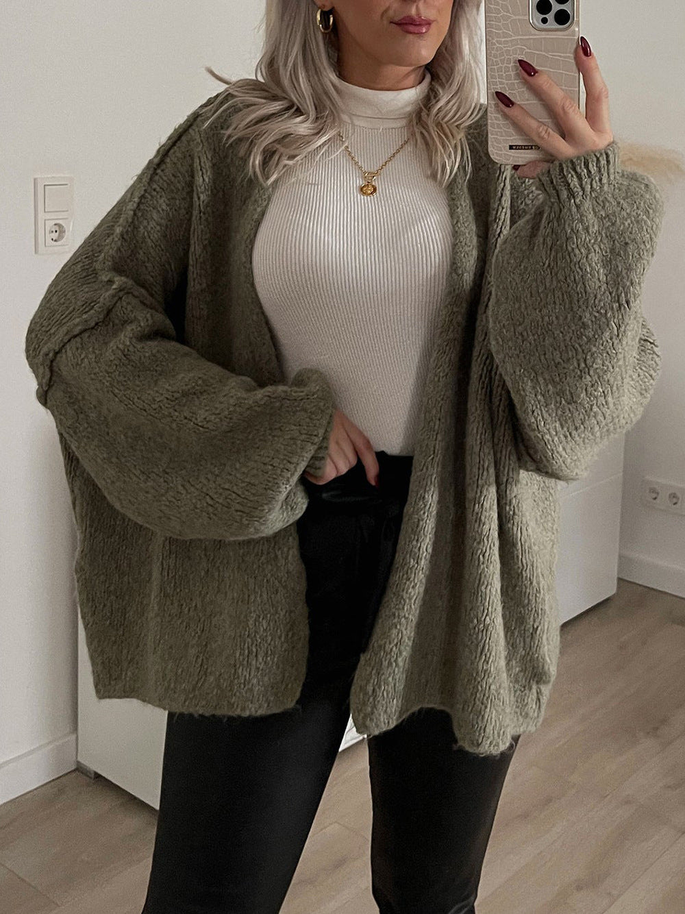 Womens Oversized Cardigan Sweaters 2025 Fall Long Lantern Sleeve Knit Open Front Lightweight Sweater Knitwear Womenswear - Seldom Seen Styles