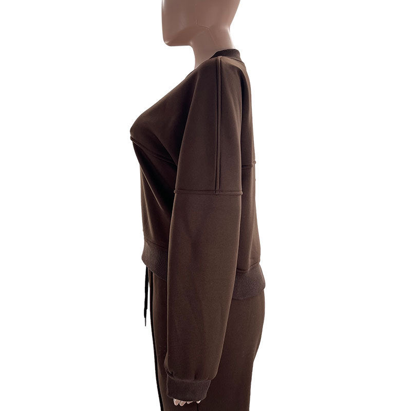 Women's Solid Zip Up Crop Jacket & Drawstring Waist Pants Two-piece Set, Casual Fashion Drop Shoulder Long Sleeve Top & High Waist Trousers Womenswear Suits for Outdoor Wear, Women's Clothing for Spring & Fall 90s Clothes