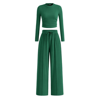 BTFBM 2-Piece Ribbed Knit Long Sleeve Crop Top Wide Leg Pants Matching Lounge Set Loungewear