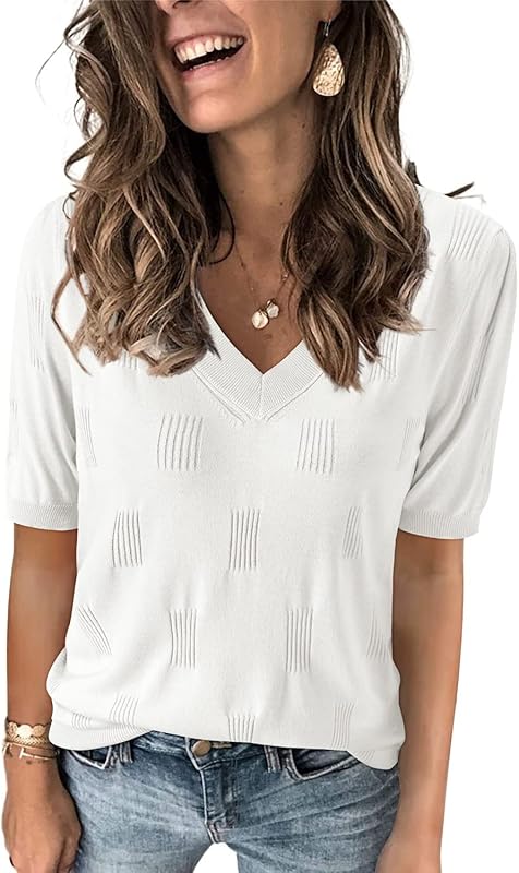 Cloz Womens Sweaters Soft Fall 2024 Fashion Versatile Dressy Blouse Short Sleeve Knit Lightweight Tops Summer Trendy