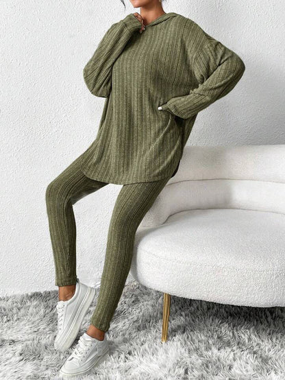 with Textured Two-Piece Set, Casual Long-Sleeved Hoodie and Leggings Suit, Women's Clothing