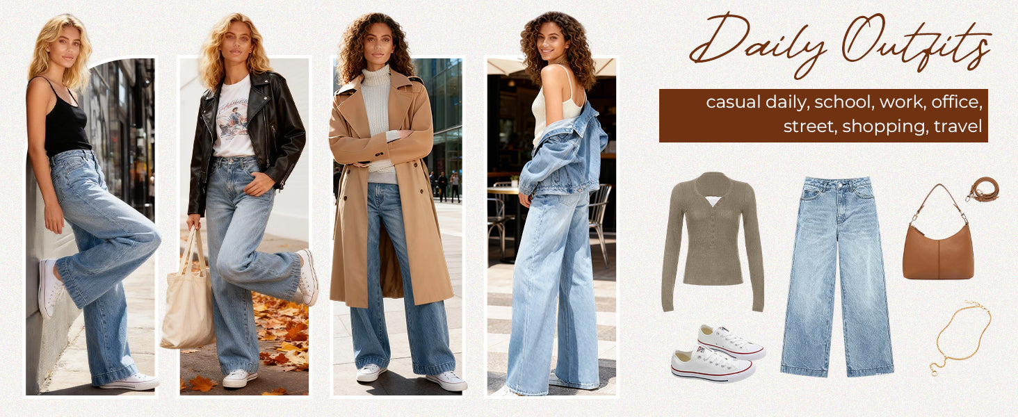 Women's 2025 Wide Leg Jeans Distress Mid Waist Denim Pants Vintage Y2K Trousers - Seldom Seen Styles