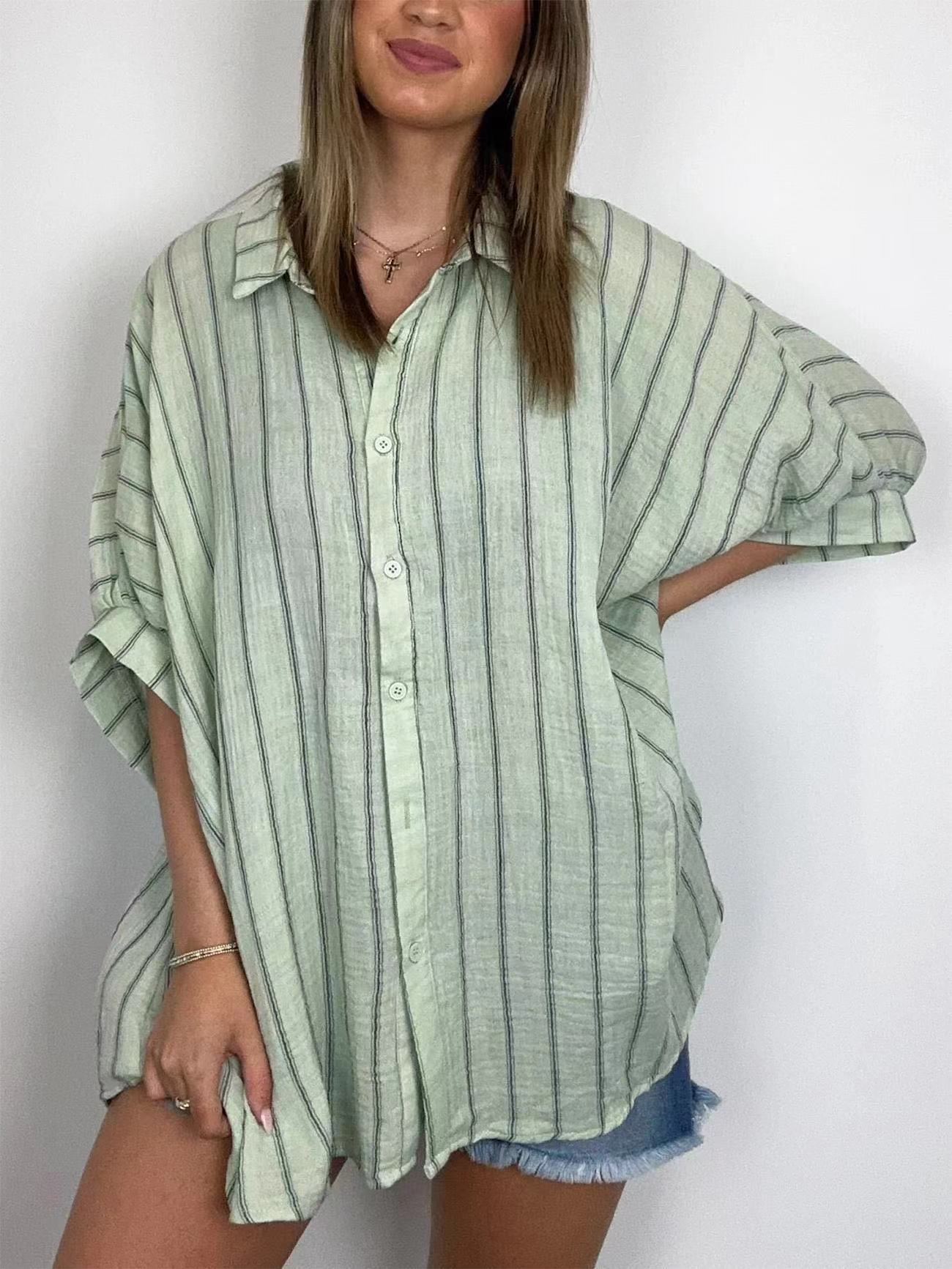 New Striped Printing Loose Casual Shirt Women