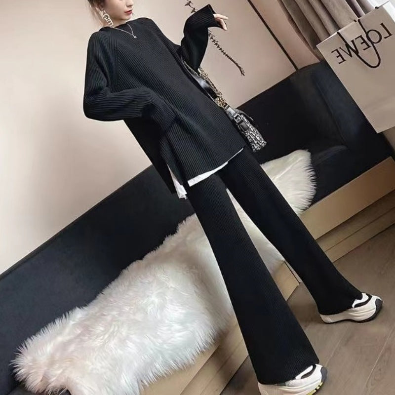 2024Autumn and Winter New Women's Clothing Fashionable Stylish Youthful-Looking Two-Piece Set Pants Knitted Sweater Straight-Leg Pants Suit Women's