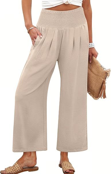 Women Linen Palazzo Pants Summer Boho Wide Leg High Waist Casual Lounge Pant 2025 Beach Travel Vacation Outfits