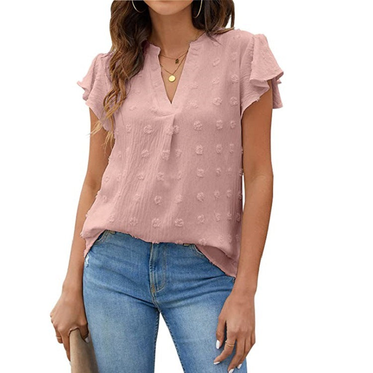 Blooming Jelly Dam Vit Blus V-ringad Volangärm Flowy Skjortor Dressy Casual Söta sommartoppar