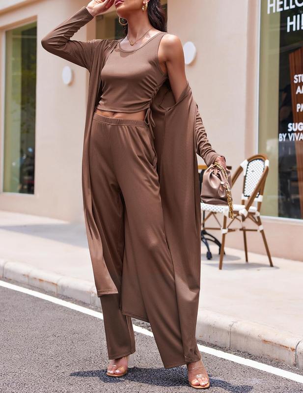 Cozy New  Women's 3 Piece Knit Lounge Set Long Sleeve Cardigan Sleeveless Top Pants Sweatsuit S-XXL - Seldom Seen Styles