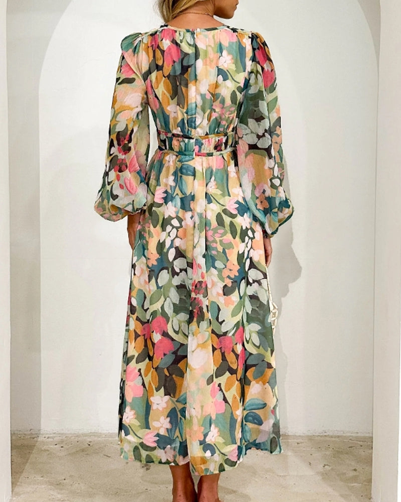 Women's Elegant Floral Maxi Dress - Boho Long Flowy Summer Dress with V-Neck, Lonesleeve Beach Wedding Guest Sundress for Women - Seldom Seen Styles