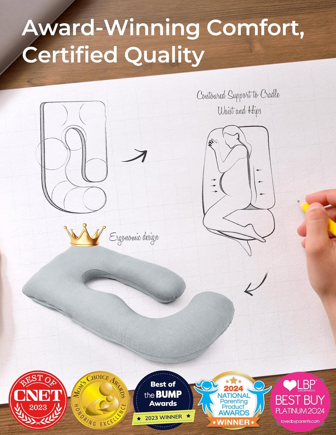 Momcozy Pregnancy Pillows with Cooling Cover, U-Shaped Full Body Maternity Pillow for Side Sleepers 57 Inch - Support for Back, Hip, Belly, Legs for Pregnant Women - Seldom Seen Styles
