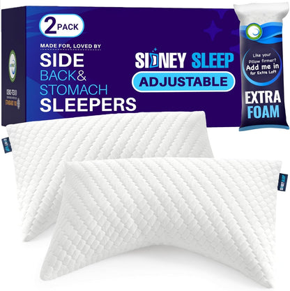 Sidney Sleep Adjustable Curved Contour Fill Pillow – Queen Size – for Side and Back Sleepers – Neck & Shoulder Comfort Support – Extra Fill Included (White)