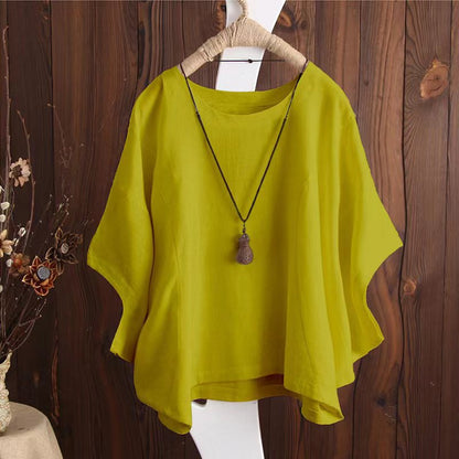 Solid Oversized Batwing Sleeve Loose Plus Size Top Casual Blouses Summer Essential Chic Top outfits Minimalist Feminine Womenswear casual outfits women cute summer outfit
