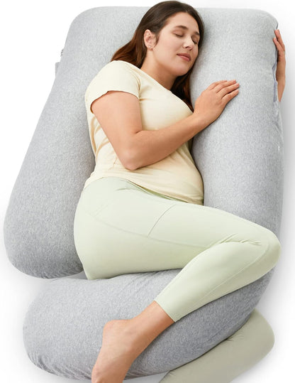 Oreillers de grossesse Momcozy avec housse rafraîchissante, oreiller de maternité intégral en forme de U pour dormeurs latéraux 145 cm - Soutien du dos, des hanches, du ventre et des jambes pour les femmes enceintes