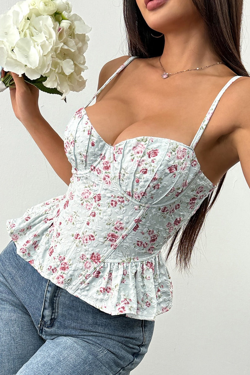 Women's Floral Ditsy Print Spaghetti Strap Cami Top Irregular Ruffle Hem Tie Detail Slim Fit Sleeveless Summer Casual Boho Going Out Top - Seldom Seen Styles