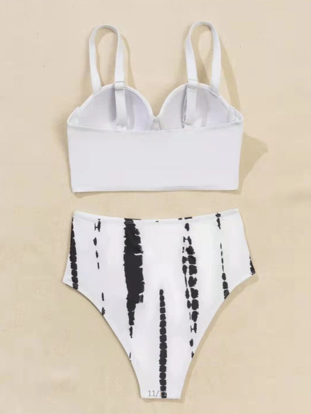 underwire bikini Printed bikini white and black Two-Piece Bikini Swimsuit High Waist Women's Triangle Swimwear - Seldom Seen Styles