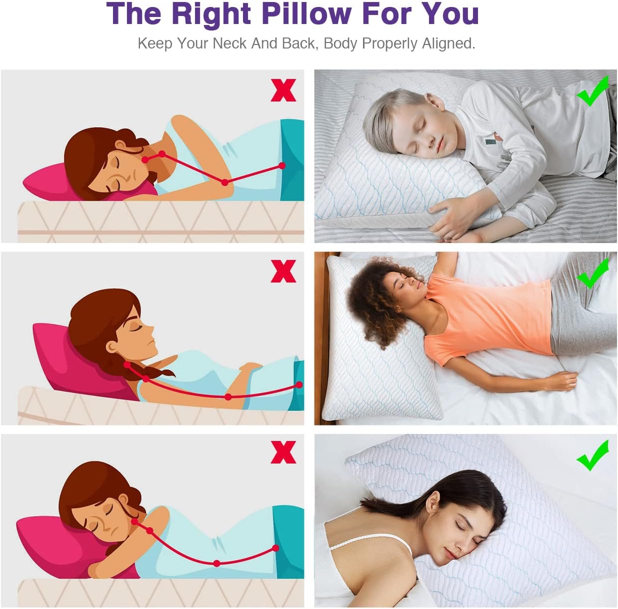 Cooling Pillows Queen Size Set of 2, Memory Foam Pillows with Zipper, Adjustable Firmness for Sleeping Cool Cold Pillow to Hot, Side, Back and Stomach Sleepers, 2 Pack, 20x30 - Seldom Seen Styles
