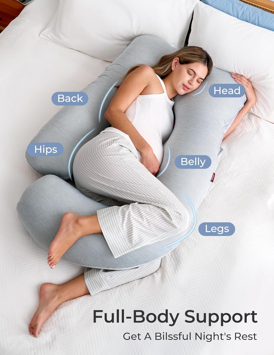 Momcozy Pregnancy Pillows with Cooling Cover, U-Shaped Full Body Maternity Pillow for Side Sleepers 57 Inch - Support for Back, Hip, Belly, Legs for Pregnant Women - Seldom Seen Styles