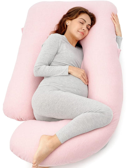 Oreillers de grossesse Momcozy avec housse rafraîchissante, oreiller de maternité intégral en forme de U pour dormeurs latéraux 145 cm - Soutien du dos, des hanches, du ventre et des jambes pour les femmes enceintes