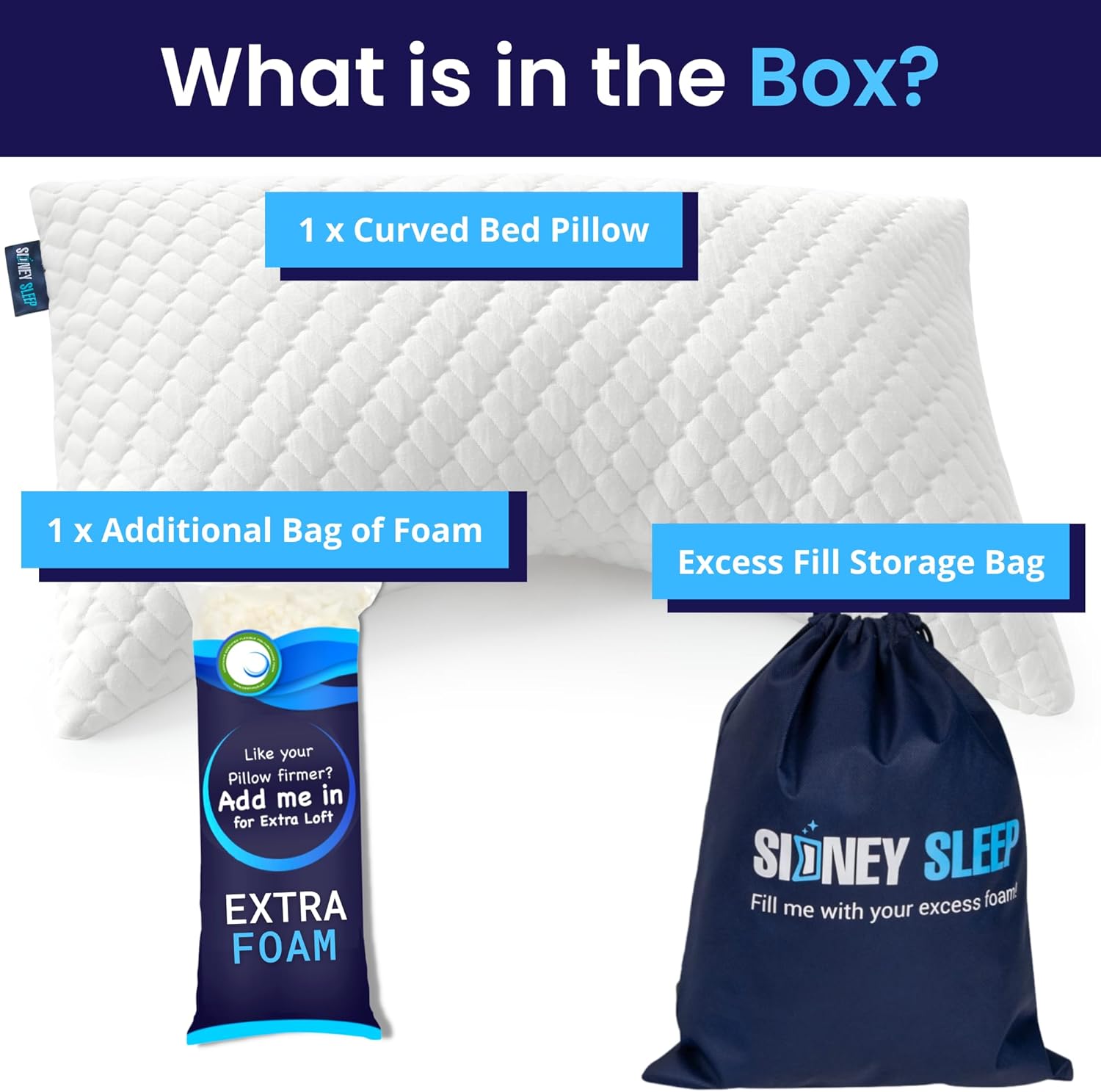 Sidney Sleep Adjustable Curved Contour Fill Pillow – Queen Size – for Side and Back Sleepers – Neck & Shoulder Comfort Support – Extra Fill Included (White) - Seldom Seen Styles
