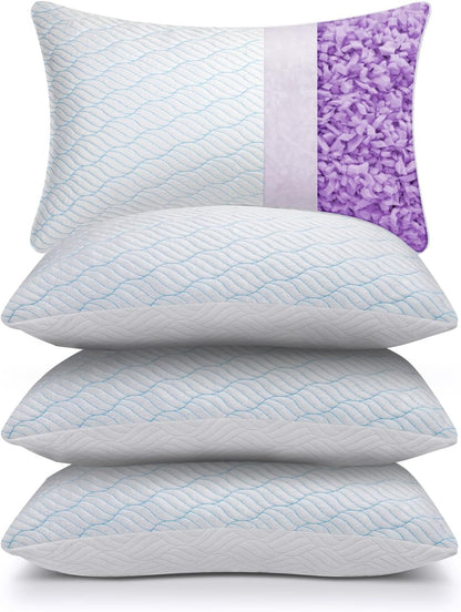 Cooling Pillows Queen Size Set of 2, Memory Foam Pillows with Zipper, Adjustable Firmness for Sleeping Cool Cold Pillow to Hot, Side, Back and Stomach Sleepers, 2 Pack, 20x30