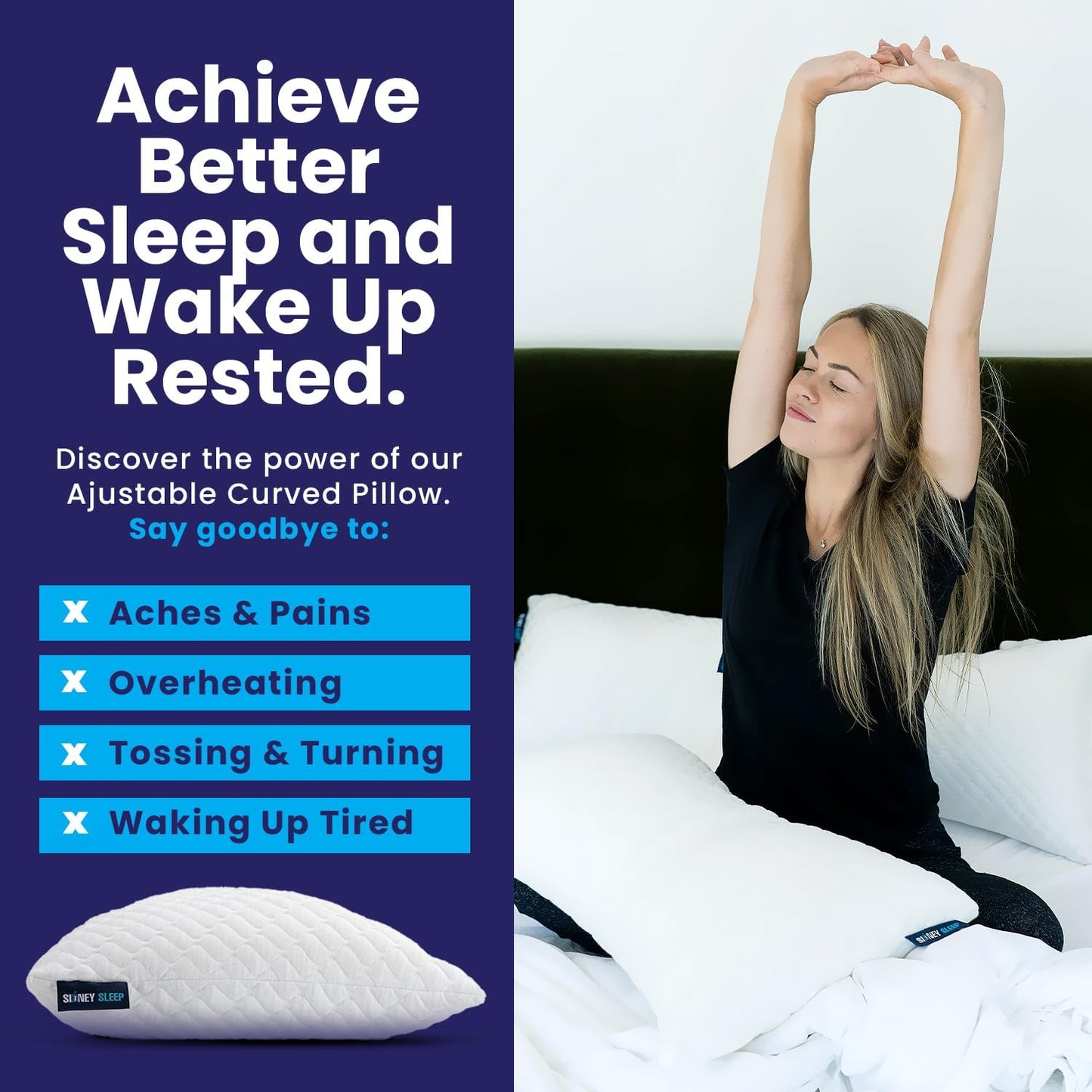 Sidney Sleep Adjustable Curved Contour Fill Pillow – Queen Size – for Side and Back Sleepers – Neck & Shoulder Comfort Support – Extra Fill Included (White) - Seldom Seen Styles