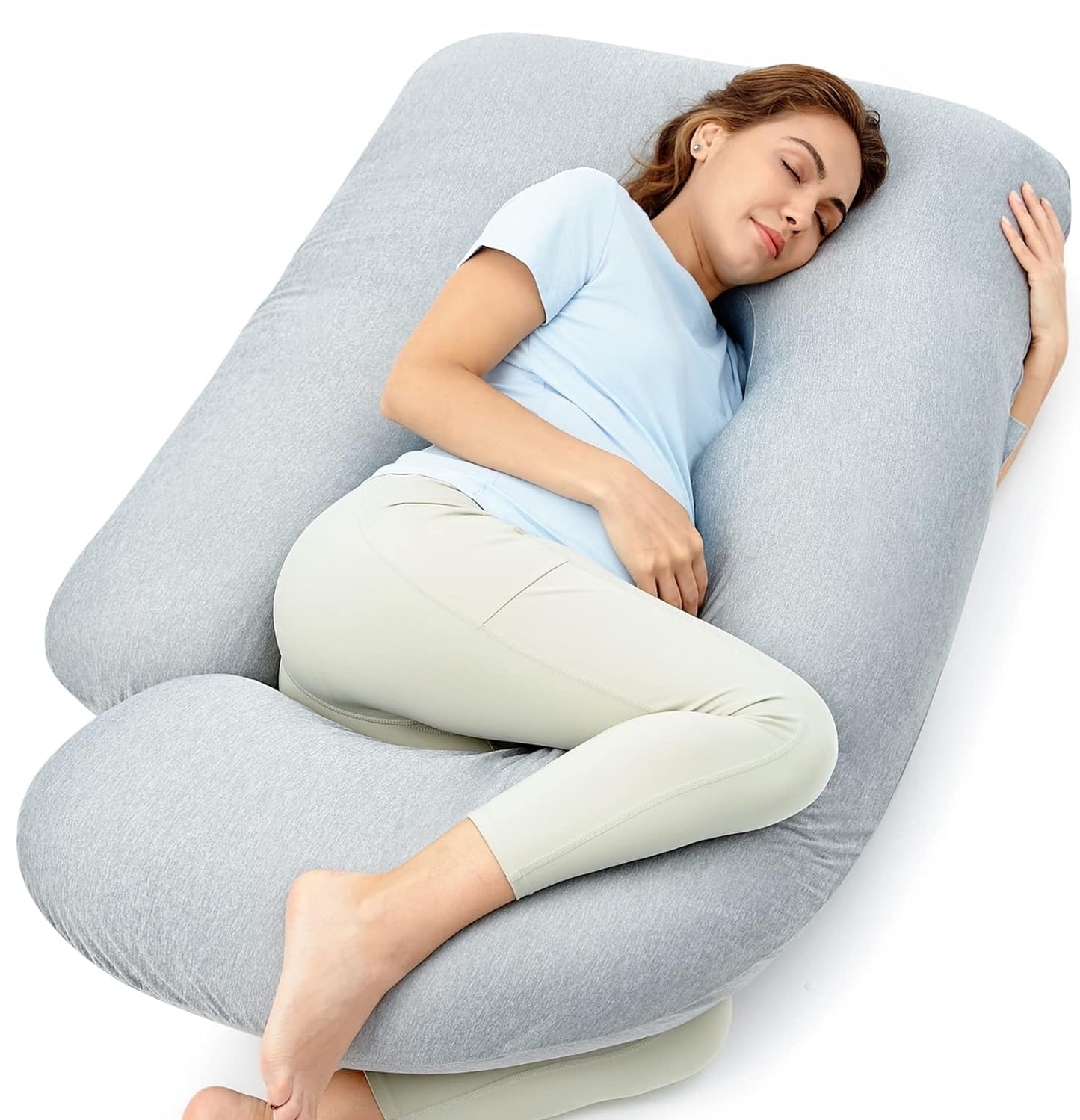 Momcozy Pregnancy Pillows with Cooling Cover, U-Shaped Full Body Maternity Pillow for Side Sleepers 57 Inch - Support for Back, Hip, Belly, Legs for Pregnant Women - Seldom Seen Styles