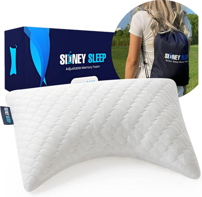 Sidney Sleep Adjustable Curved Contour Fill Pillow – Queen Size – for Side and Back Sleepers – Neck & Shoulder Comfort Support – Extra Fill Included (White)