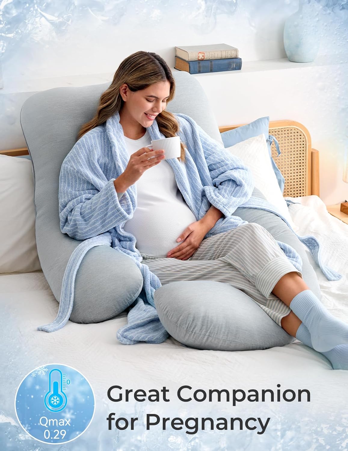 Momcozy Pregnancy Pillows with Cooling Cover, U-Shaped Full Body Maternity Pillow for Side Sleepers 57 Inch - Support for Back, Hip, Belly, Legs for Pregnant Women - Seldom Seen Styles