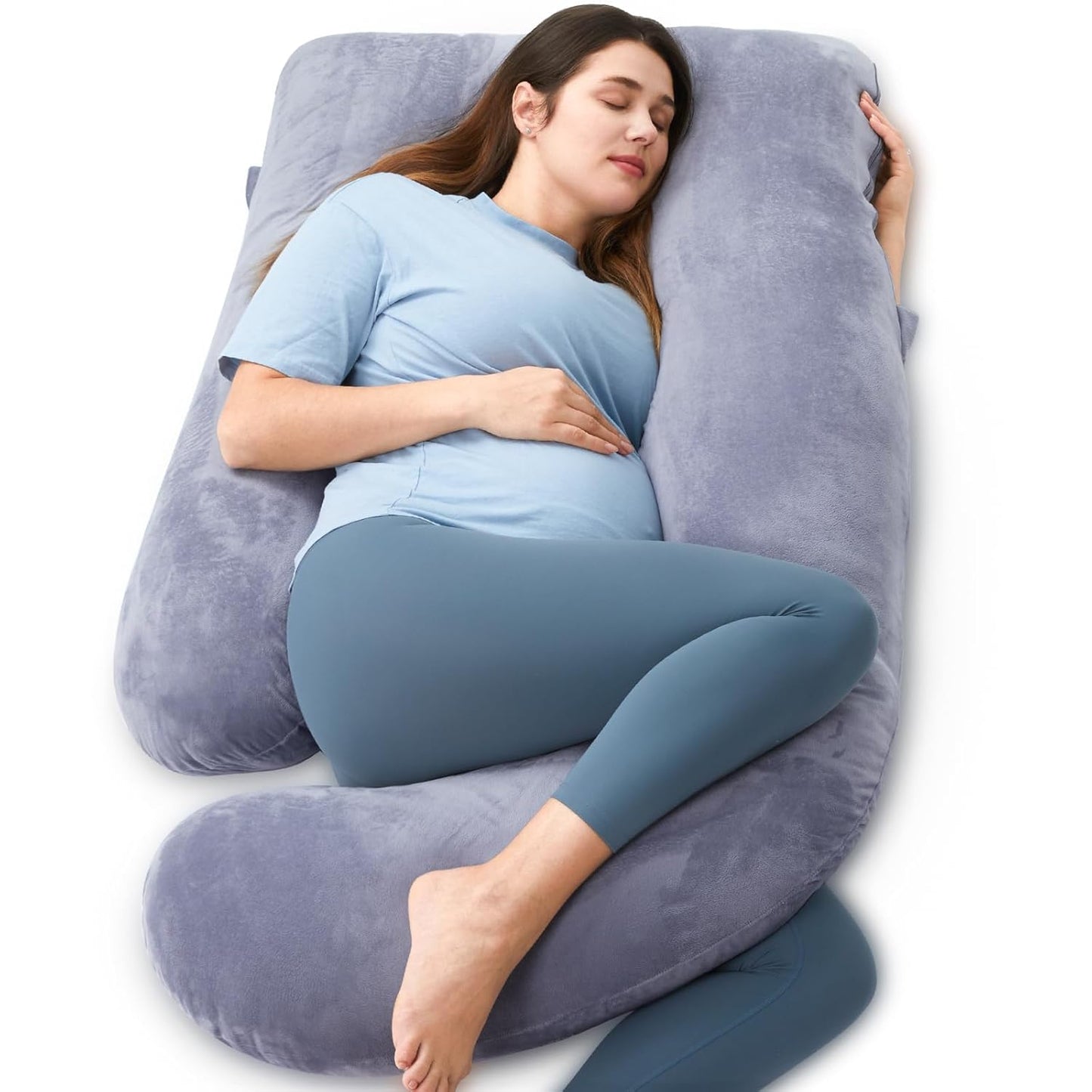 Momcozy Pregnancy Pillows with Cooling Cover, U-Shaped Full Body Maternity Pillow for Side Sleepers 57 Inch - Support for Back, Hip, Belly, Legs for Pregnant Women - Seldom Seen Styles