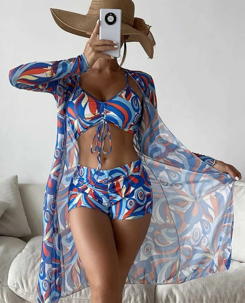 2023 Swimsuit Women's Designers Bikini Split Three Piece Set Cover Up High Waist Long Sleeve Ins Overshirt Drawstring Beach Bikinis Swimwear - Seldom Seen Styles