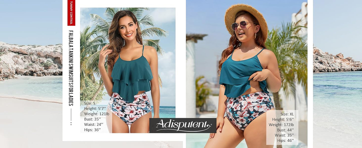 Womens Tankini Swimsuits Ruffled Tank Top Tummy Control Floral Modest Swimwear High Waisted Bikini - Seldom Seen Styles