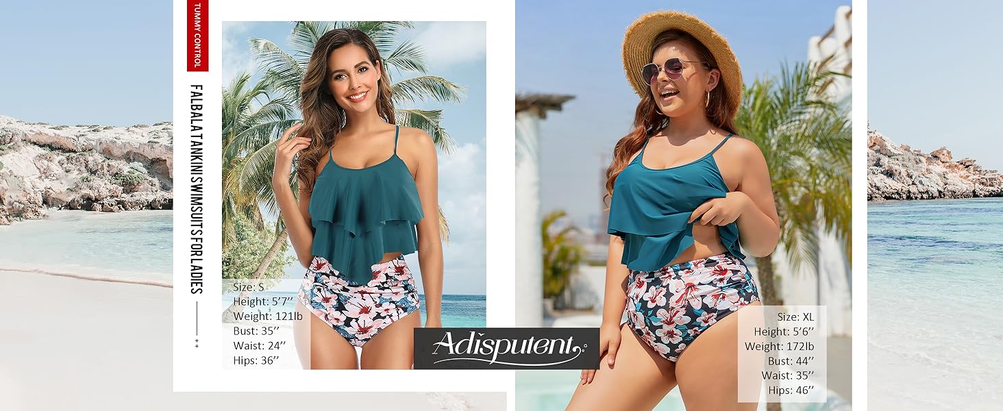 Womens Tankini Swimsuits Ruffled Tank Top Tummy Control Floral Modest Swimwear High Waisted Bikini - Seldom Seen Styles