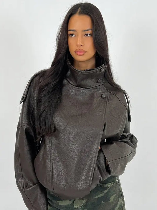 Oversized Asymmetric Faux Leather Jacket - Seldom Seen Styles