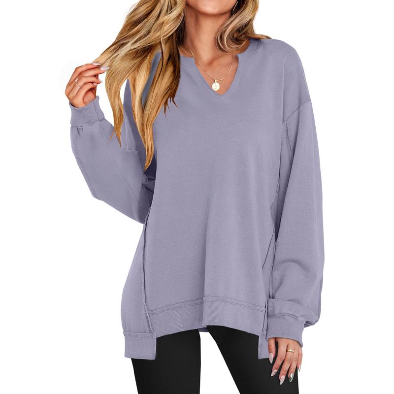 Womens Oversized Sweatshirt V Neck Long Sleeve Tunic Lightweight Pullover 2025 Winter Casual Tops Teen Girl Outfits - Seldom Seen Styles
