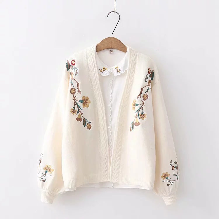 Autumn and Winter All-Matching Casual Simplicity Flower Embroidery Student Knitted Long Sleeve Sweater Wholesale 57264