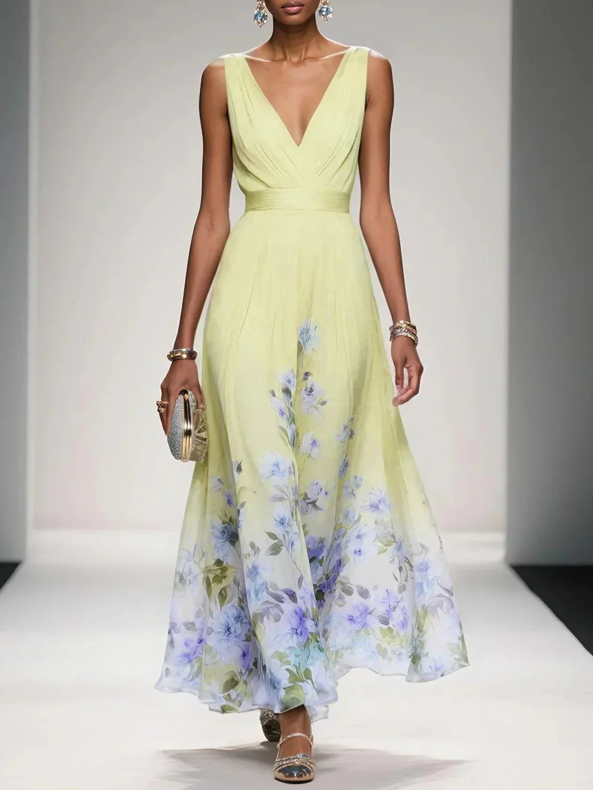 Nevaeh™ | Light Blue Floral Chiffon Maxi Dress - Seldom Seen Styles