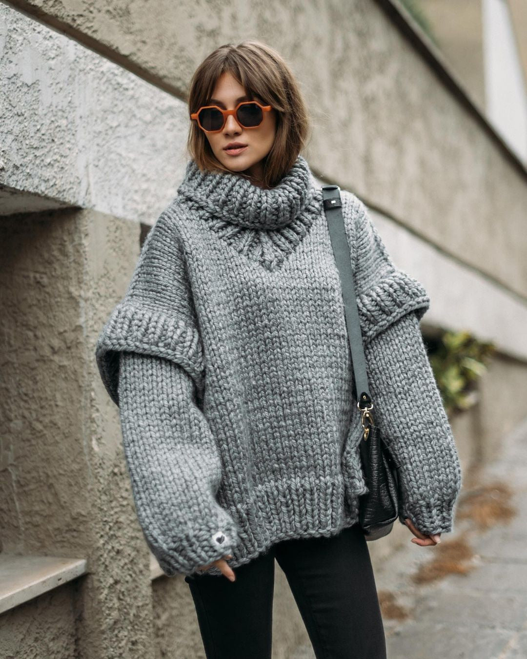 2023Cross-Border New Arrival European and American Foreign Trade Sweater Amazon Knitwear Pullover Women's Fluffy Long Sleeve Turtleneck Sweater