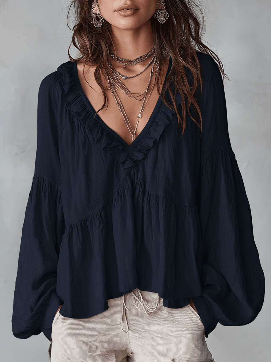 Airy Vintage-Inspired Ruffle Soft Ruffle Bohemian Blouse - Seldom Seen Styles