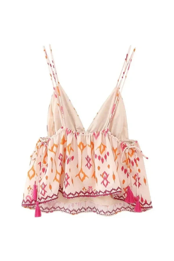 Women's Boho Embroidered Cami Top Deep V Flowy Summer Tank - Seldom Seen Styles